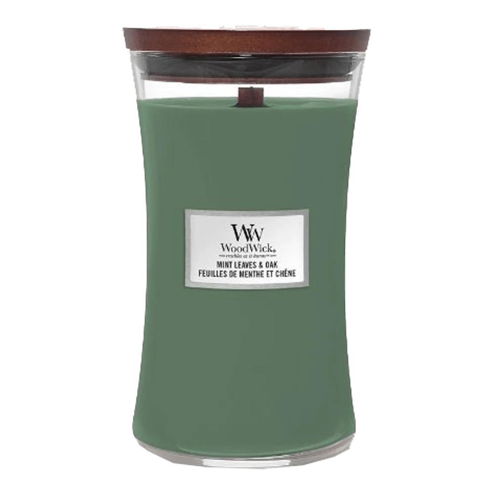 Woodwick Mint Leaves & Oak Large Candle - Geurkaars 1 Woodwick Mint Leaves & Oak Large Candle - Geurkaars